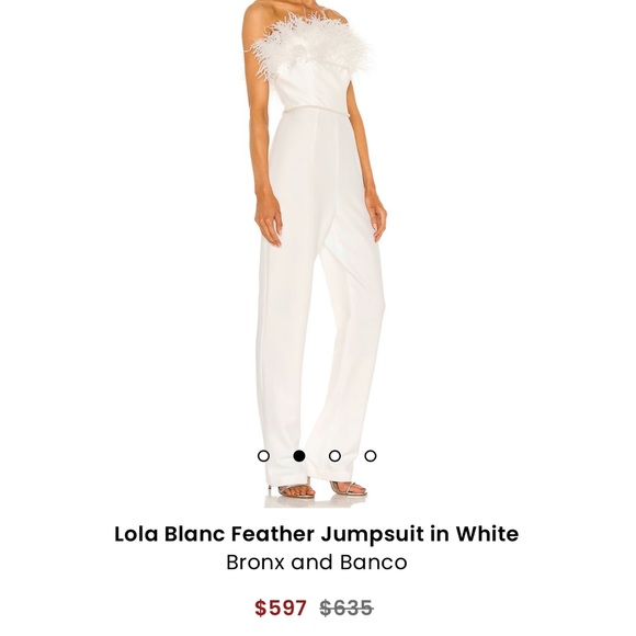 Bronx and Banco jump suit with feathers. Wedding/Bridal. White. SZ 4 new w/tags.